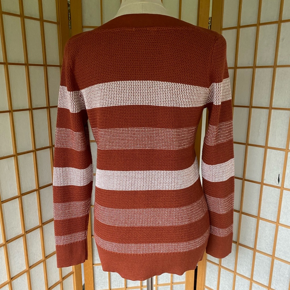 Market & Spruce Striped Weave Rust Sweater SZ M - Picture 9 of 13